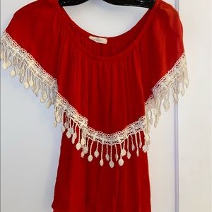 Red fringed top